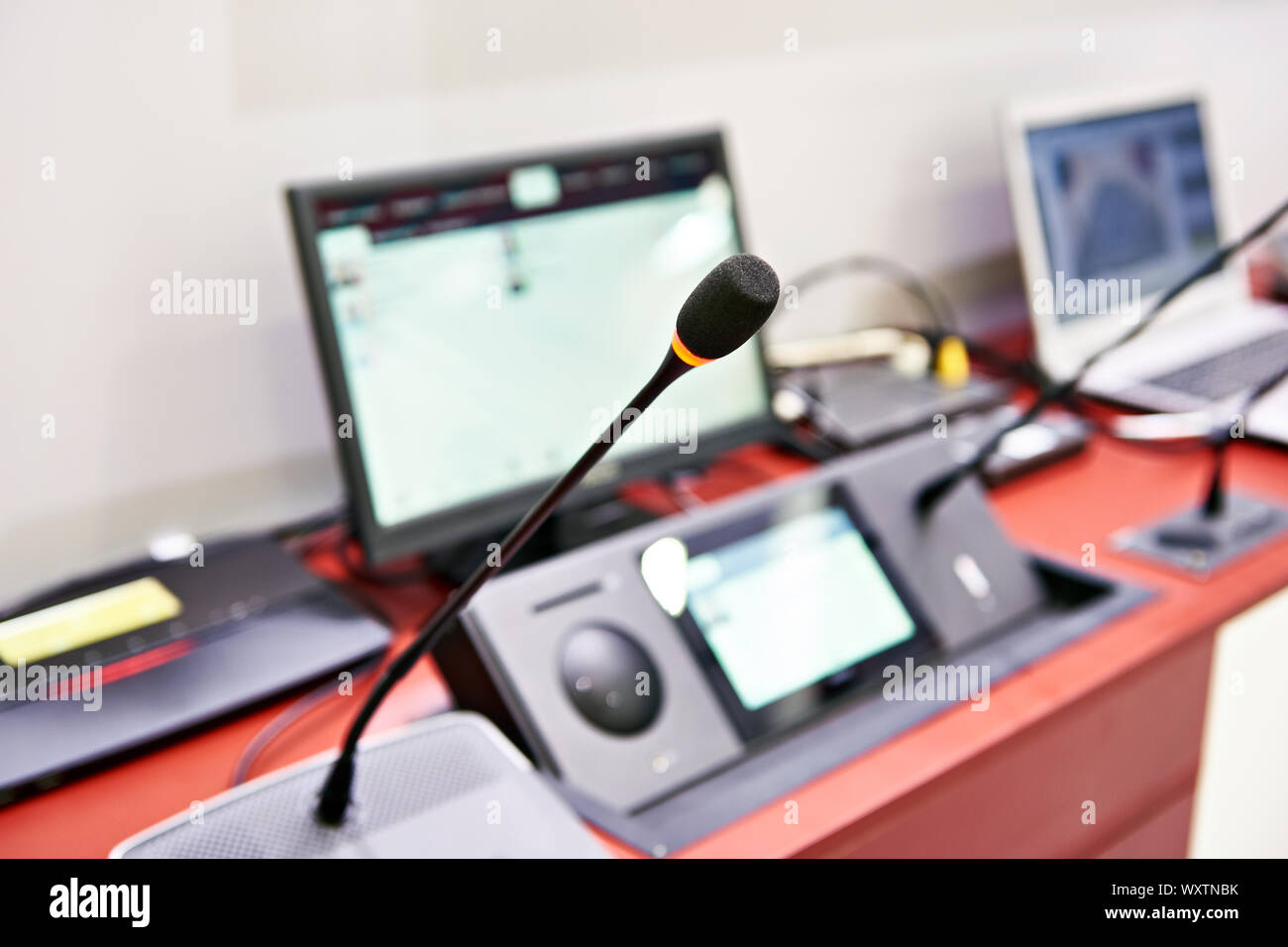 Microphone of digital conference system for business meeting Stock ...
