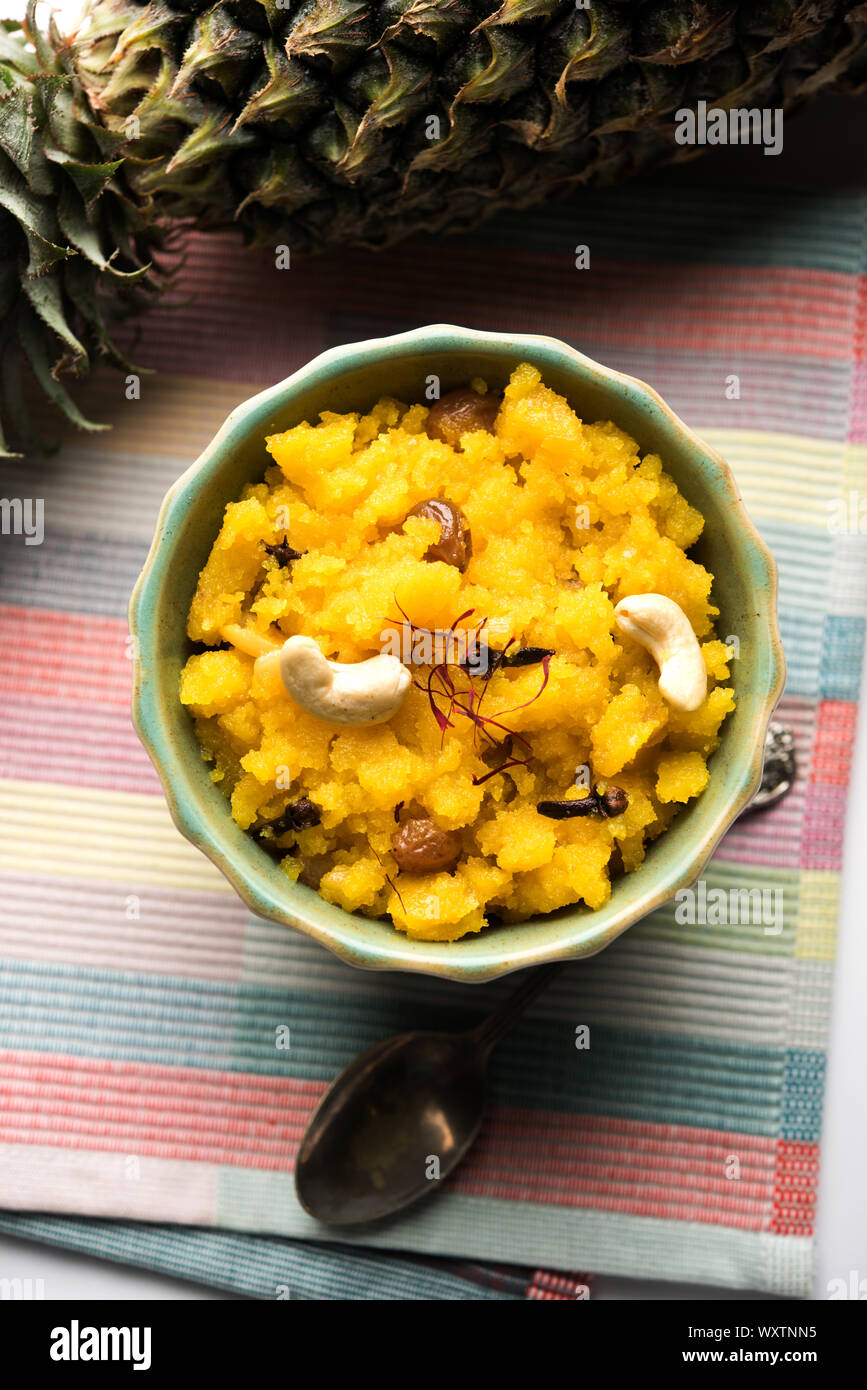 Pineapple sheera or Halwa also known as Ananas keshri shira. Popular