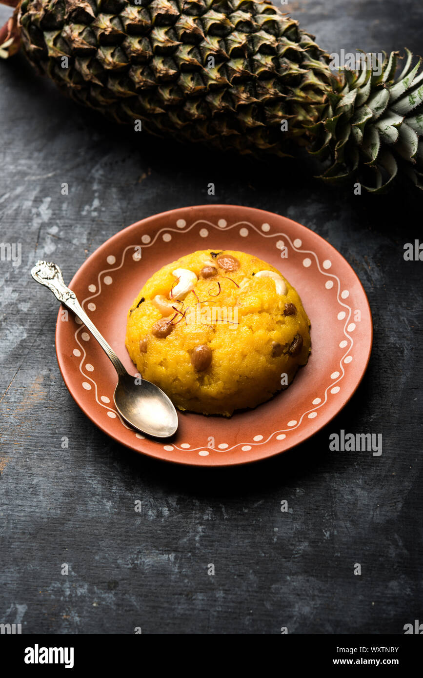 Pineapple sheera or Halwa also known as Ananas keshri shira. Popular