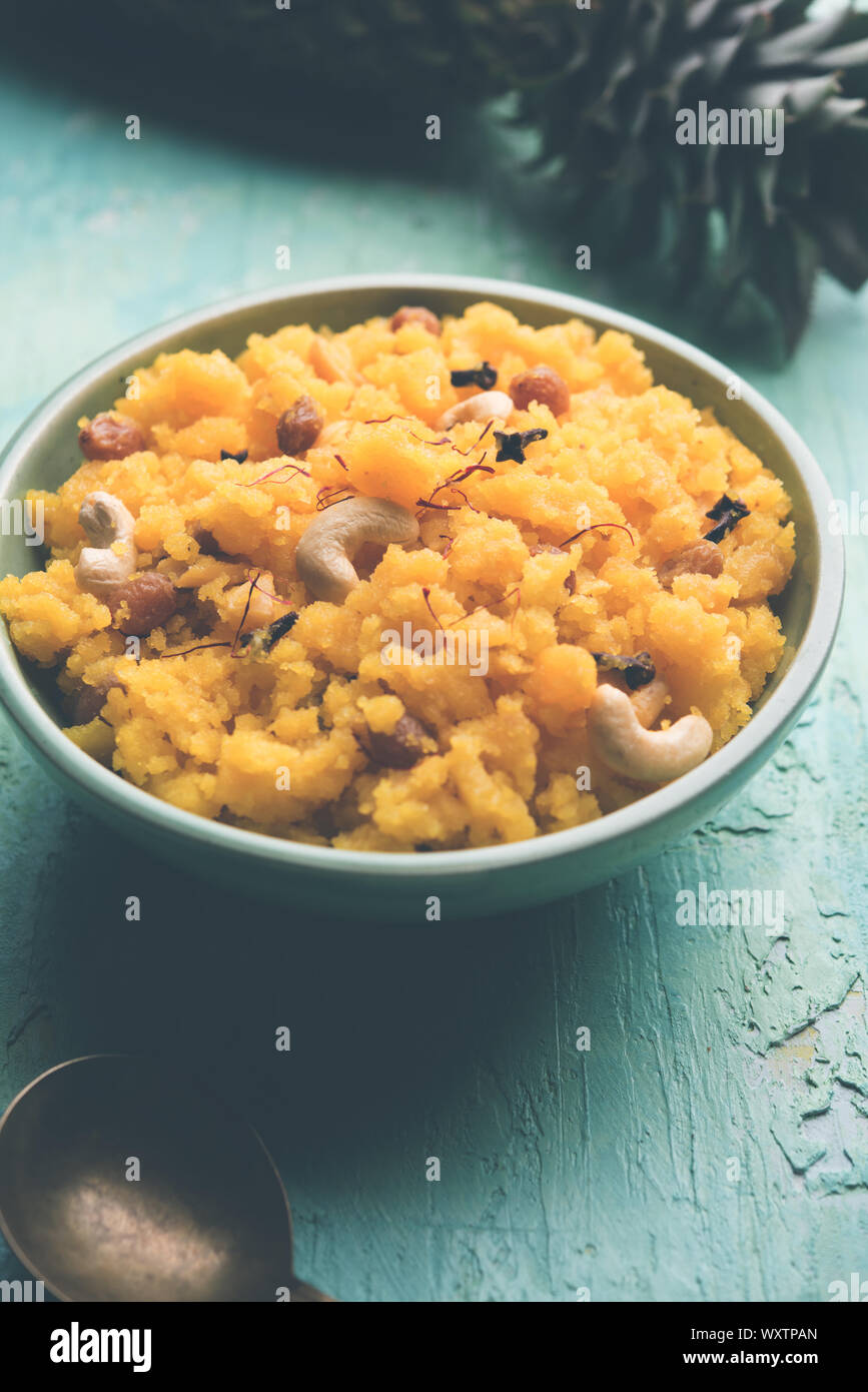 Pineapple sheera or Halwa also known as Ananas keshri shira. Popular ...