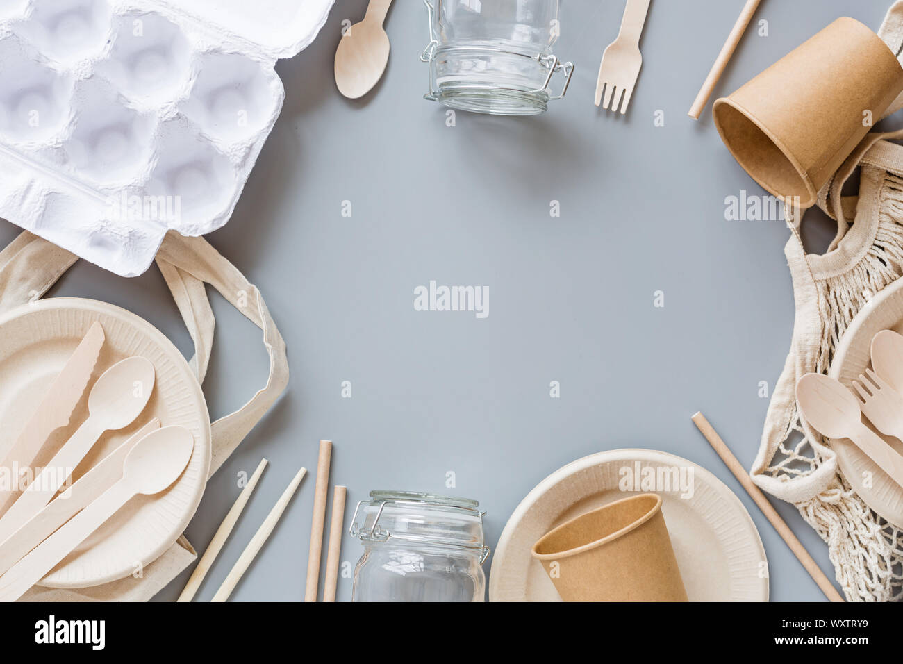 eco natural paper products flat lay on gray background. sustainable ...