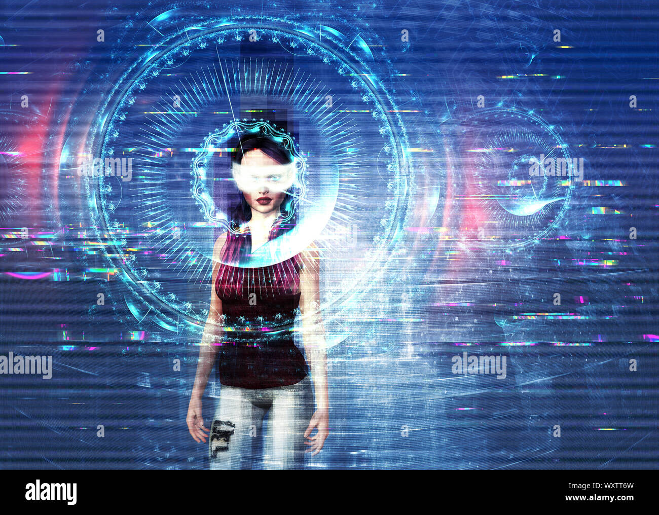3D woman in modern in virtual reality, cyber design. 3d illustration