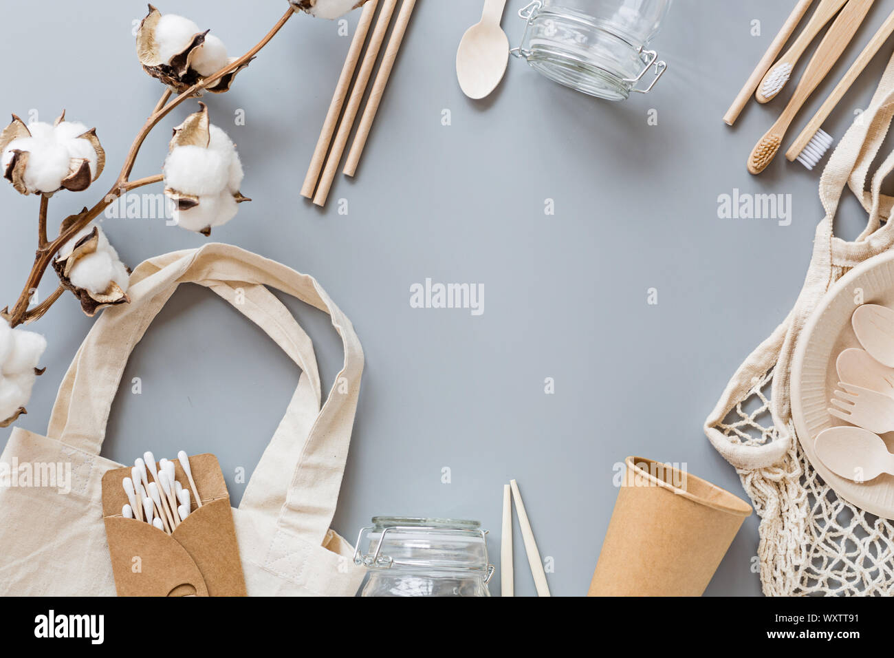 eco natural paper products flat lay on gray background. sustainable ...