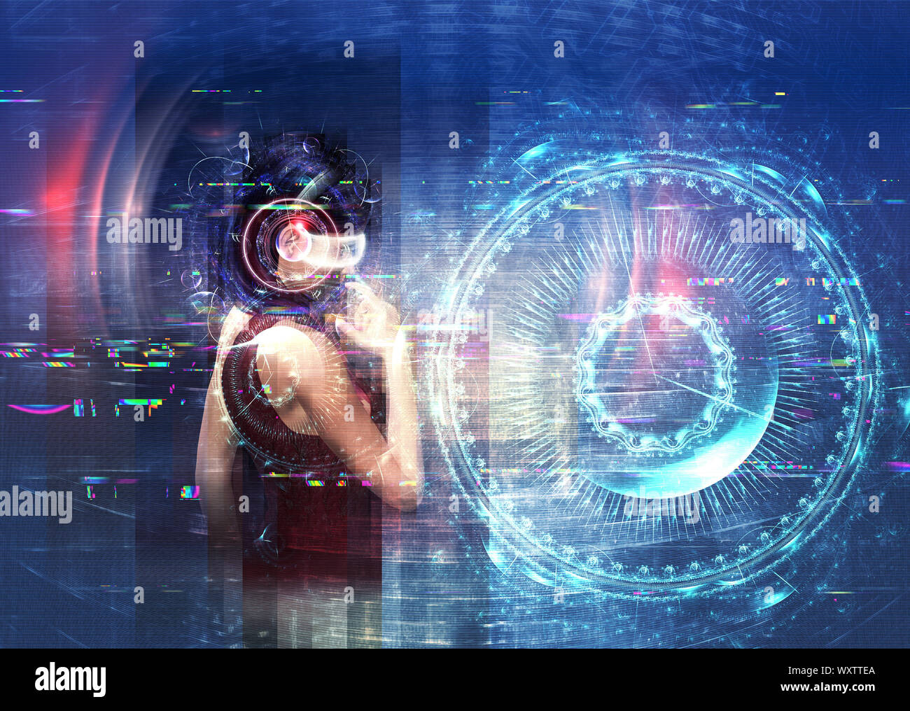 3D woman in modern in virtual reality, cyber design. 3d illustration
