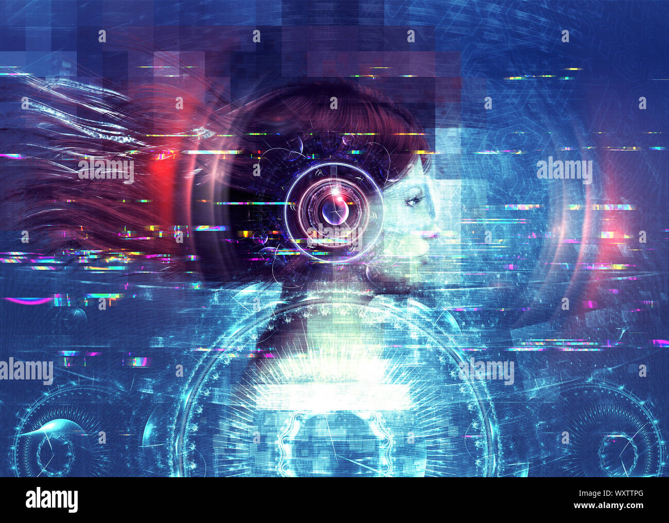 3D woman in modern in virtual reality, cyber design. 3d illustration