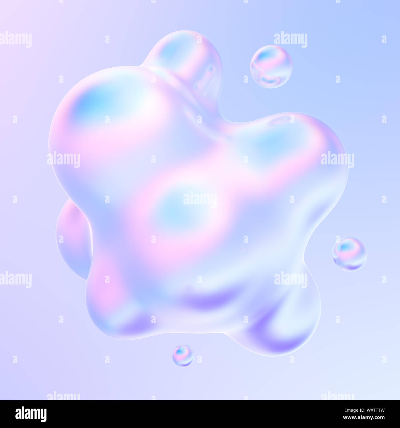 Abstract 3d holographic gradient drop liquid shape. Liquid metal bubbles splash. 3d rendering. Stock Photo