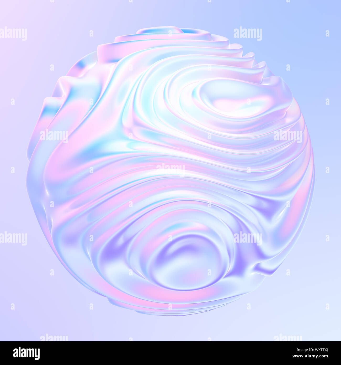 Abstract metallic holographic colored 3D fluid shape. Design element with waves and ripples for posters and banners. 3d rendering. Stock Photo