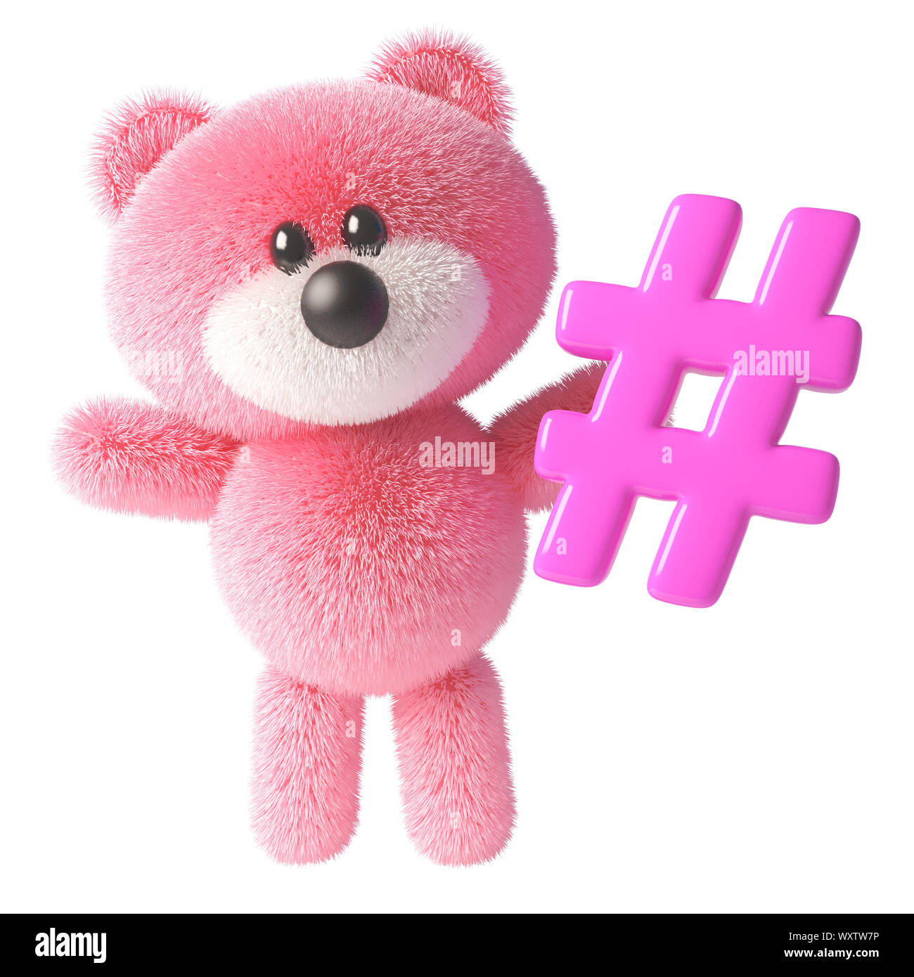 Cartoon 3d pink fluffy teddy bear character holding a pink ...