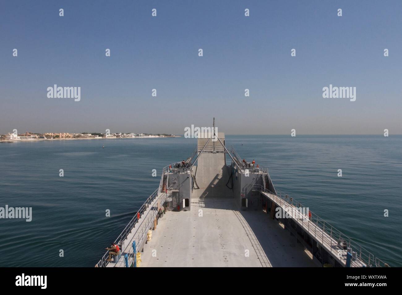 U.S. Army Logistics Support Vessel MG Charles P. Gross (LSV 5) goes out to sea in the Persian Gulf on Sept. 13, 2019 to perform basic drills. (U.S. Army photo by Staff Sgt. Godot G. Galgano) Stock Photo