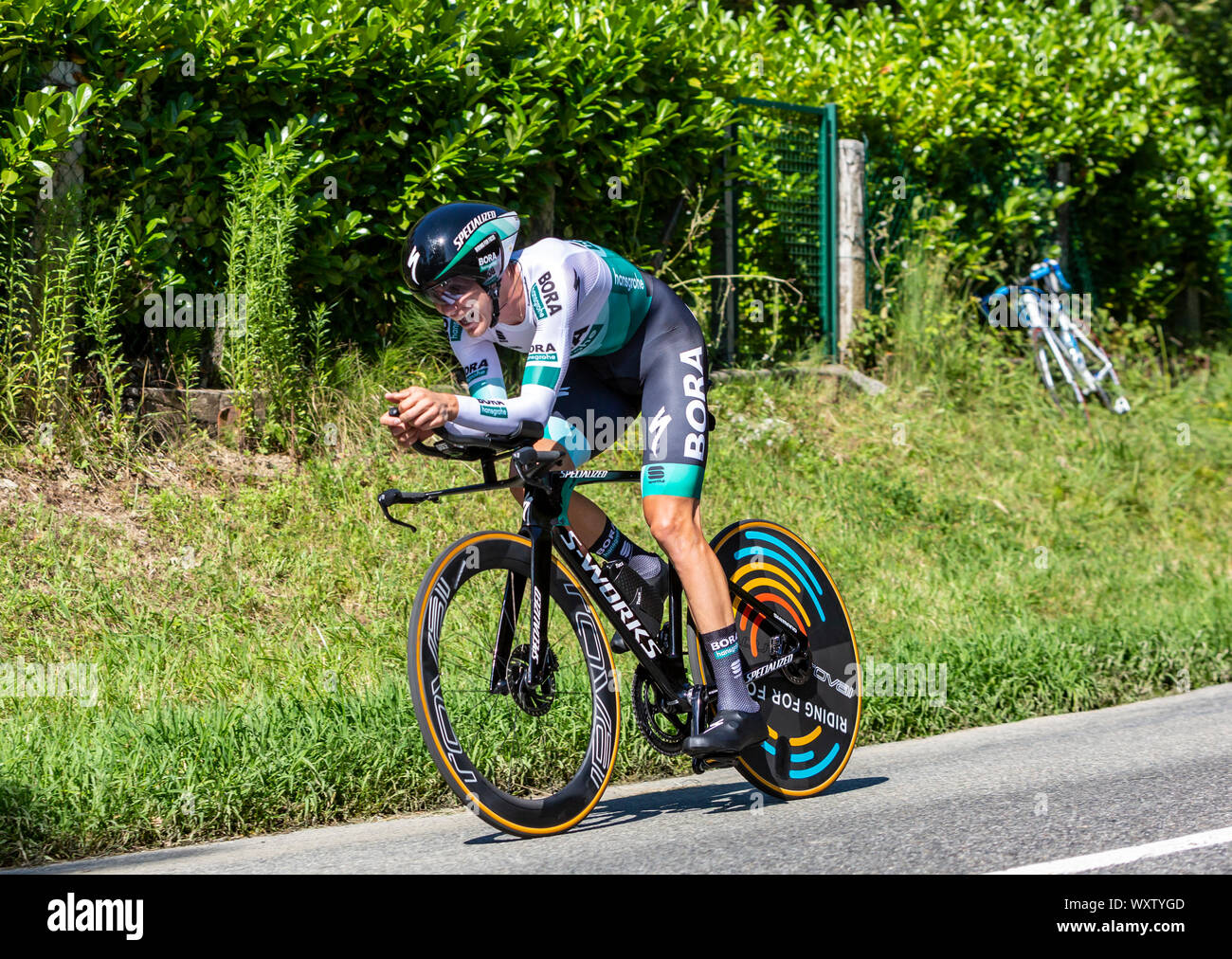 Bosdarros France July 19 2019 The Austrian cyclist Patrick Konrad of Team Bora Hansgrohe riding during stage 13 individual time trial of Le Tou Stock Photo Alamy