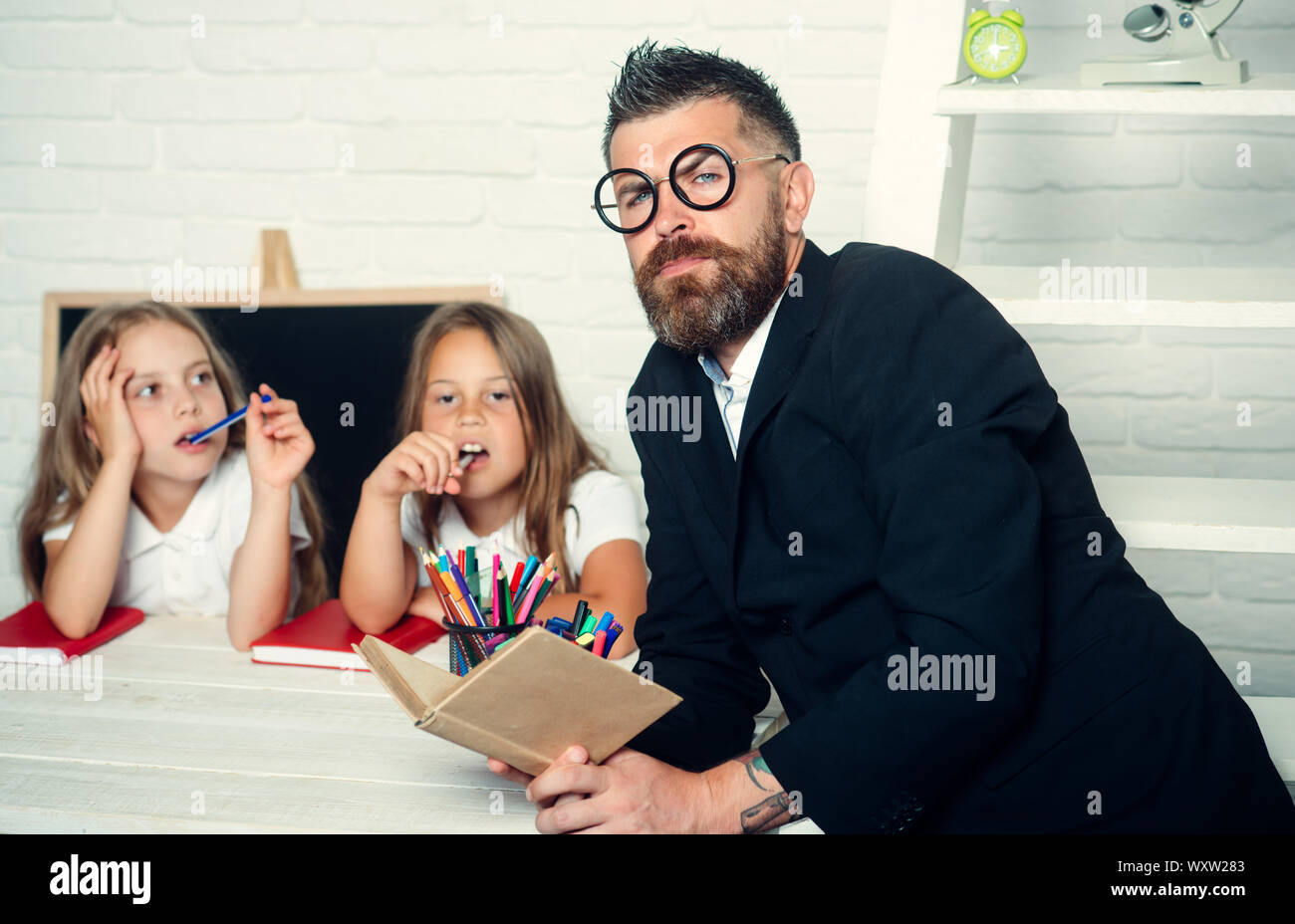 Education in knowledge day. Literature lesson and reading grammar book