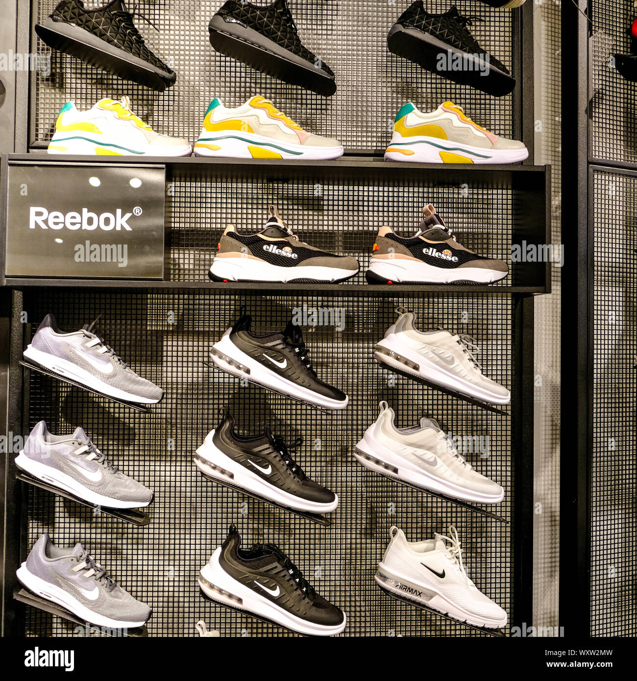 Reebok is and English Footwear and Clothing Business and a Subsidiary of the German Company Adidas. Originally Established in Bolton, England  in 1958 Stock Photo