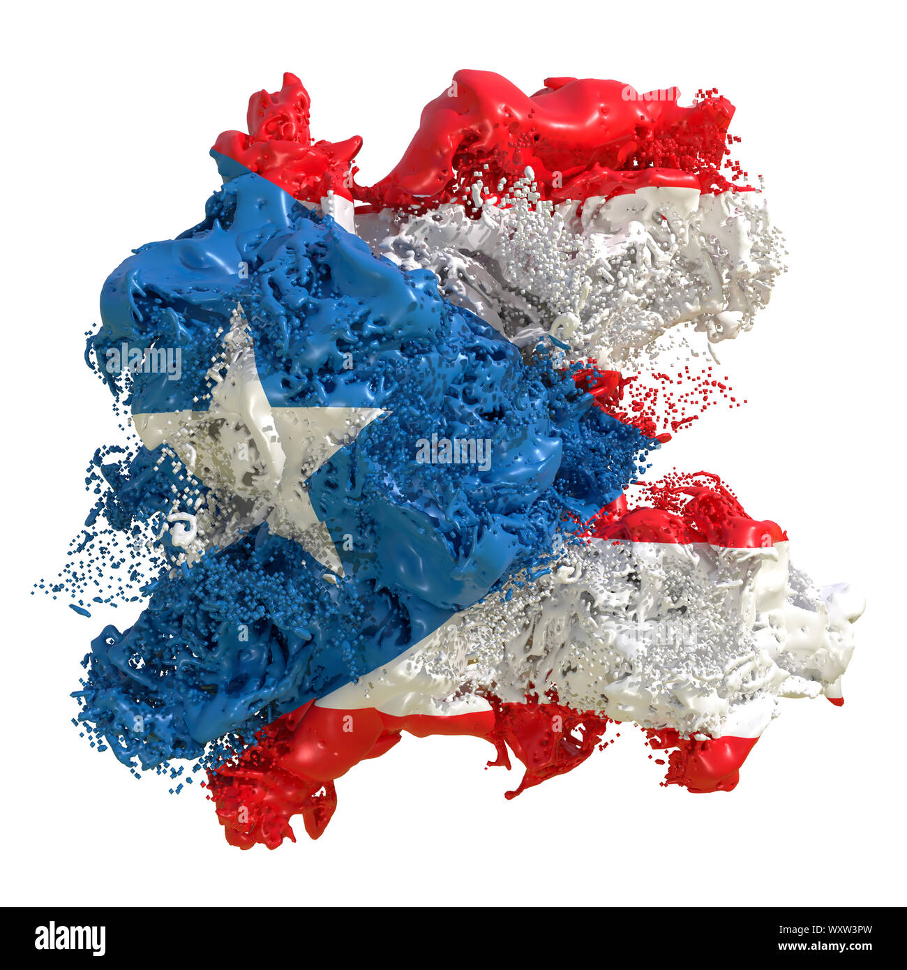 3d rendering of a Puerto Rico country flag in a liquid fluid. Isolated ...