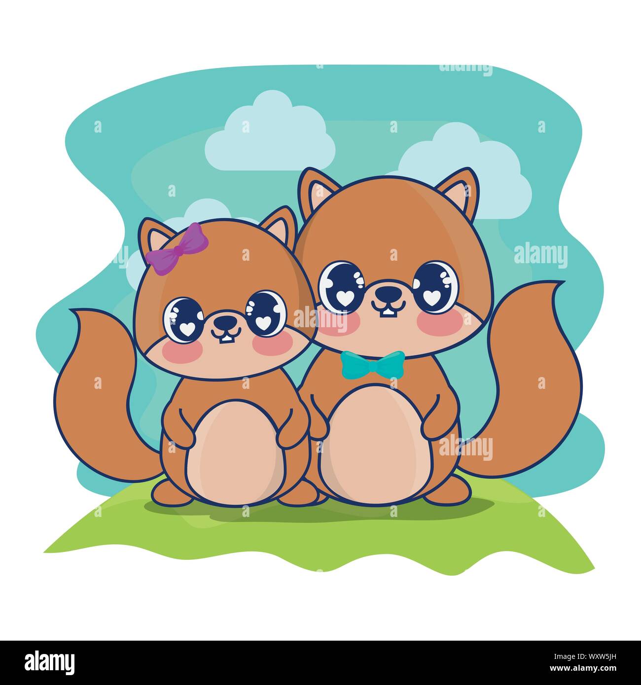 cute couple chipmunks characters vector illustration design Stock