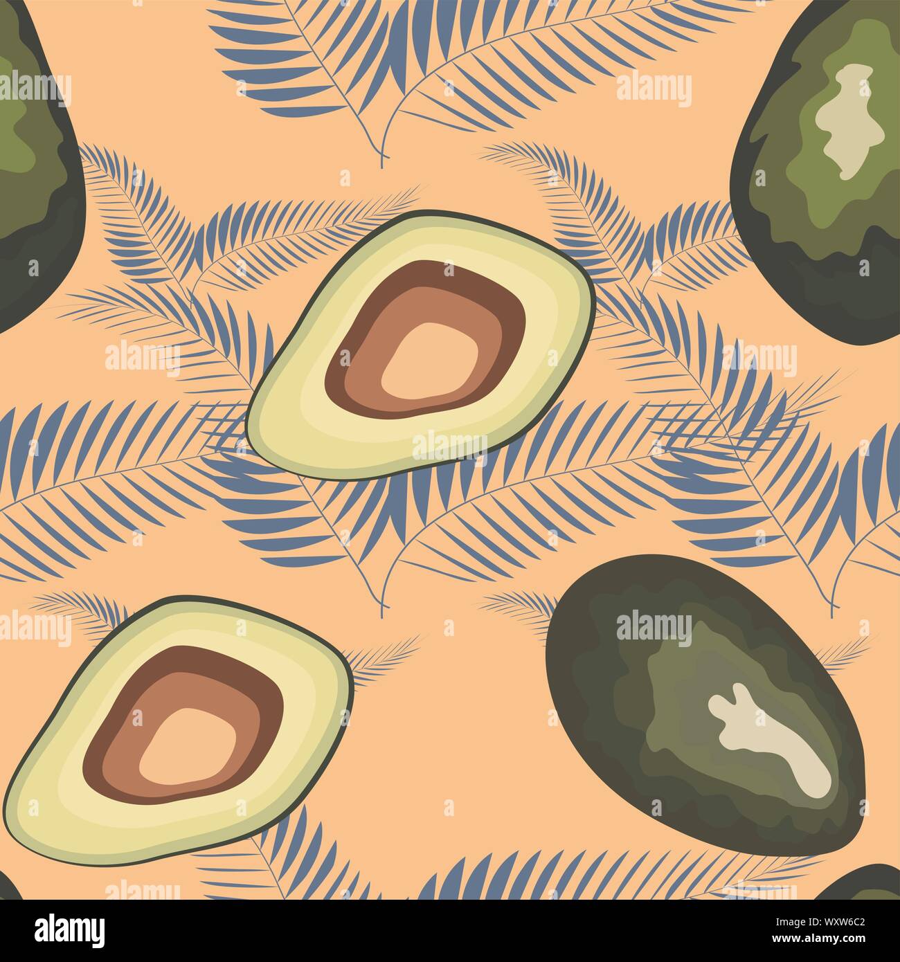 Tropical seamless pattern with avocado and leaves. Pattern for kitchen ...