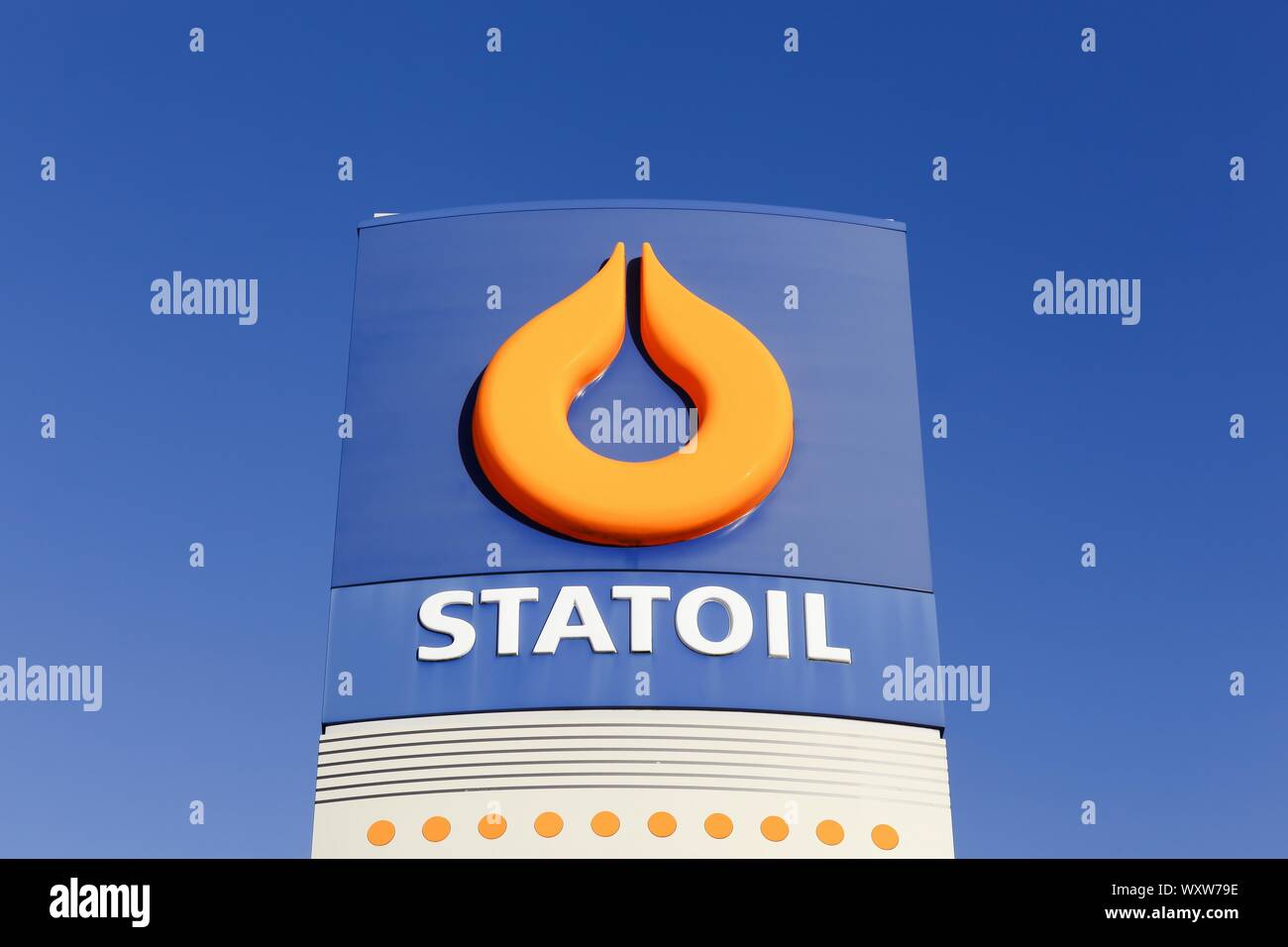 Aarhus, Denmark - December 13, 2015: Statoil logo on a gas station. Statoil ASA is a Norwegian multinational oil and gas company Stock Photo