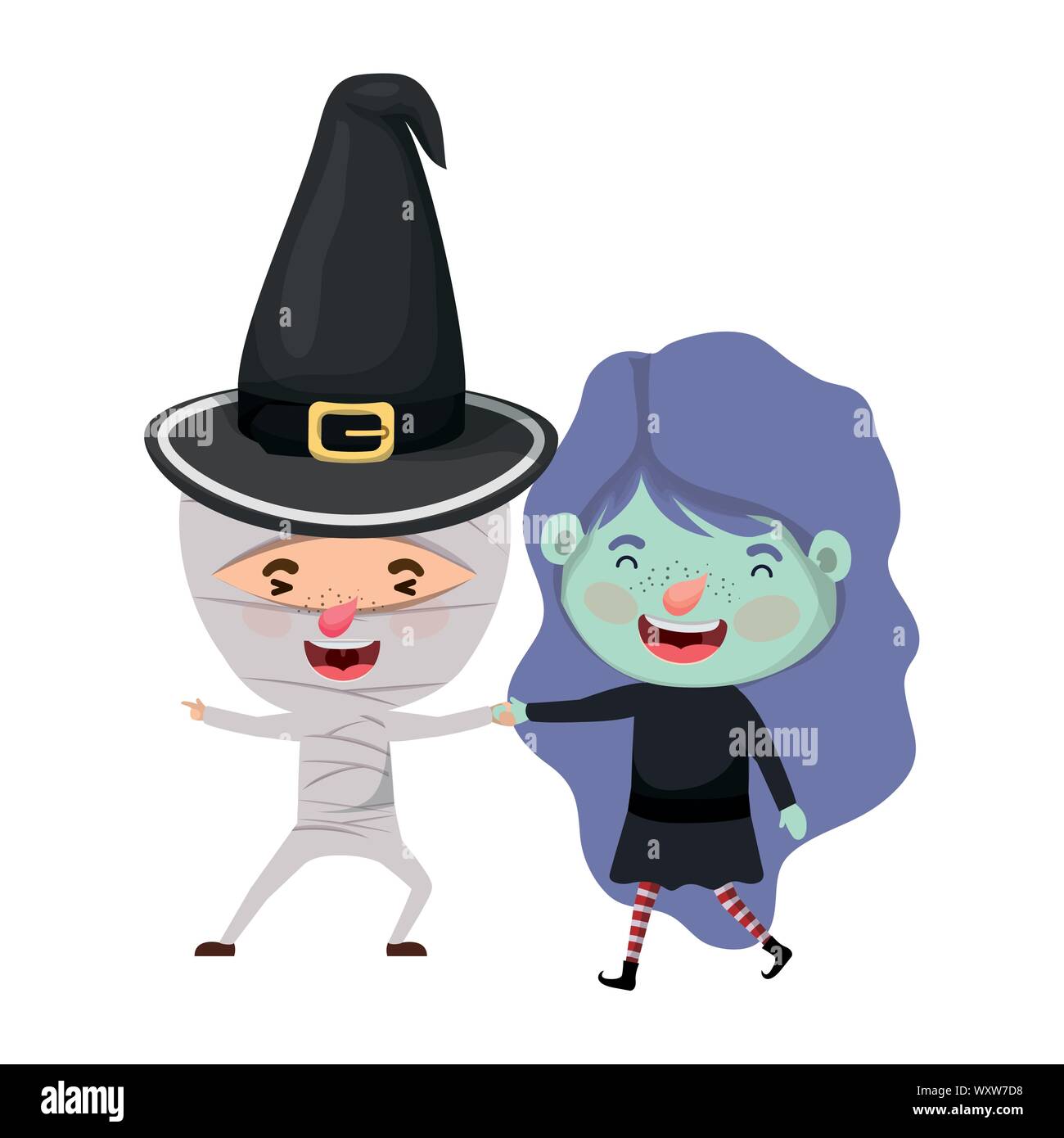 cute little kids with witch and mummy costume Stock Vector Image &amp; Art ...