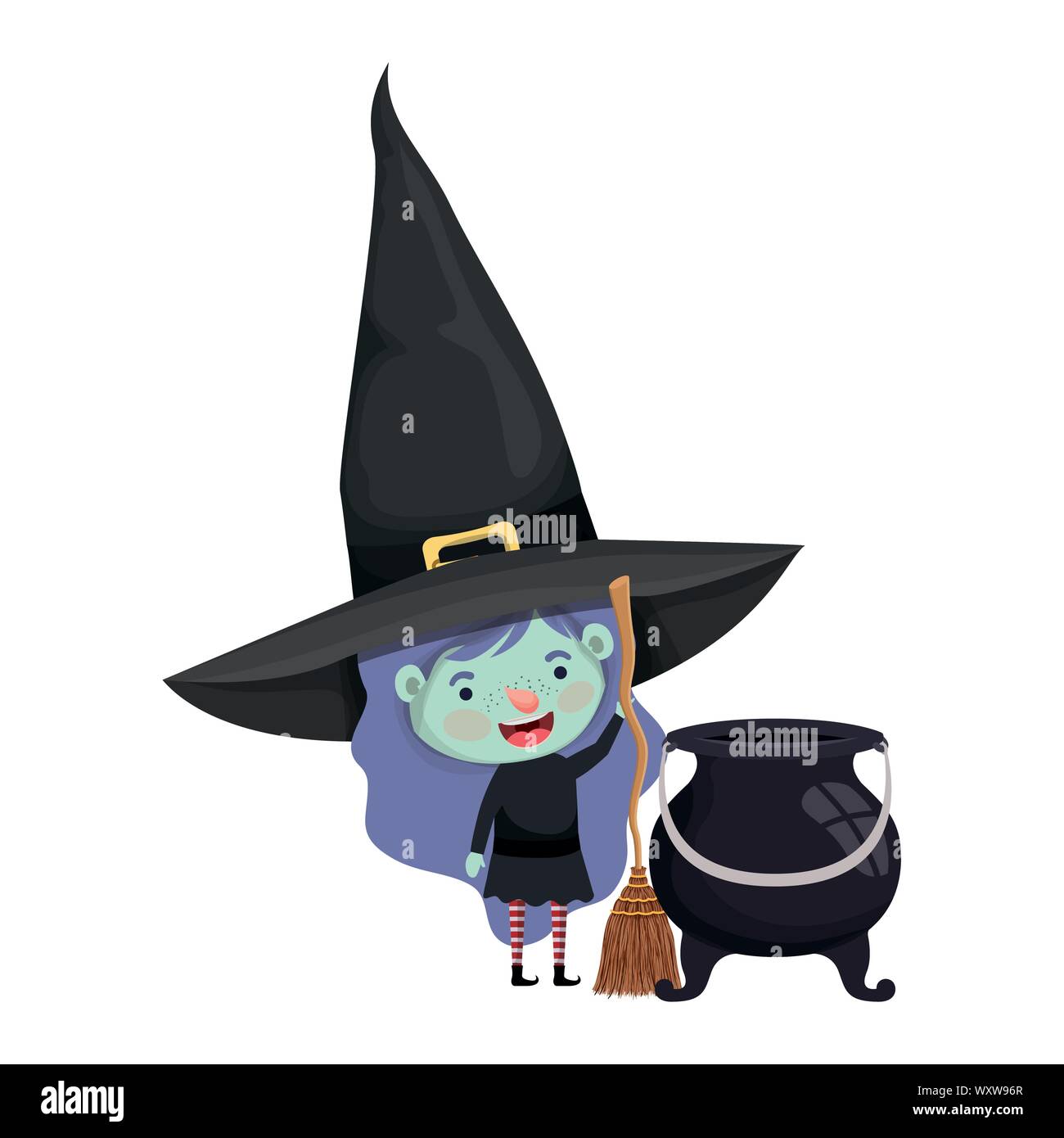 cute little girl with witch costume and cauldron Stock Vector Image ...