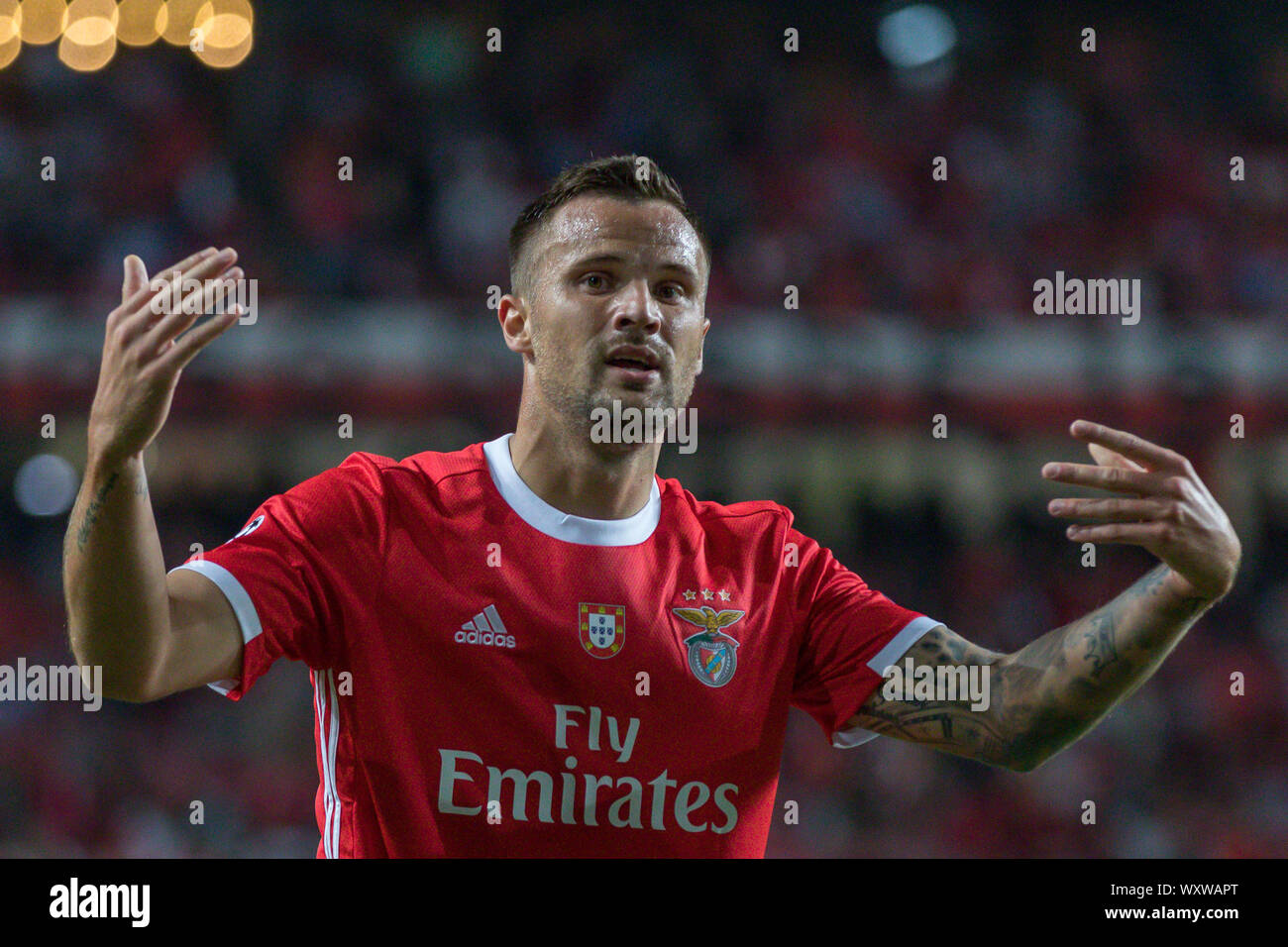 Lisbon, Portugal. 17th Sep, 2019. September 17, 2019. Lisbon, Portugal.  Benfica's forward from Switzerland Haris Seferovic (14) in action during  the game of the 1st round of Group G for the UEFA