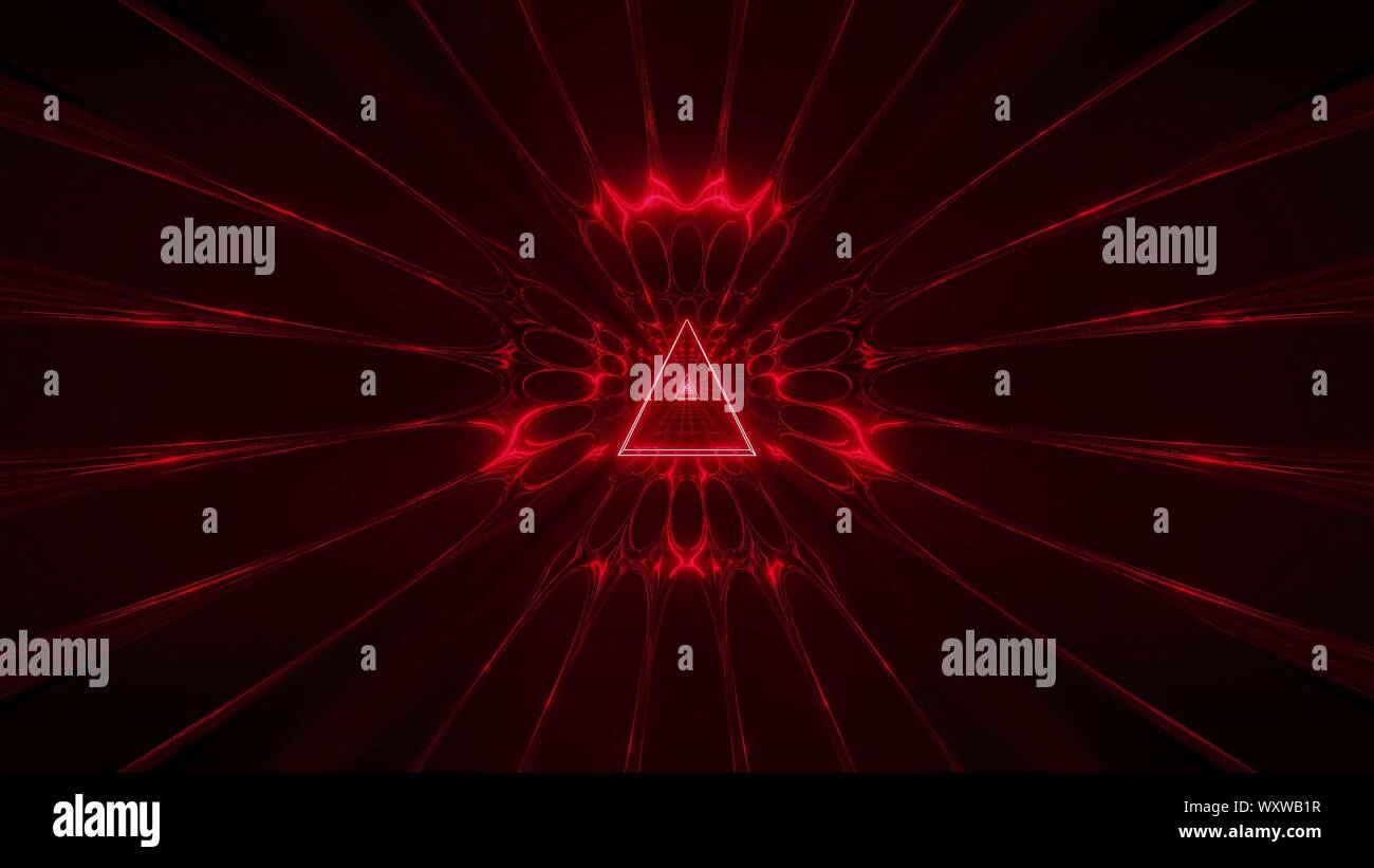 red glowing fantasy triangle wireframe design with reflective ...