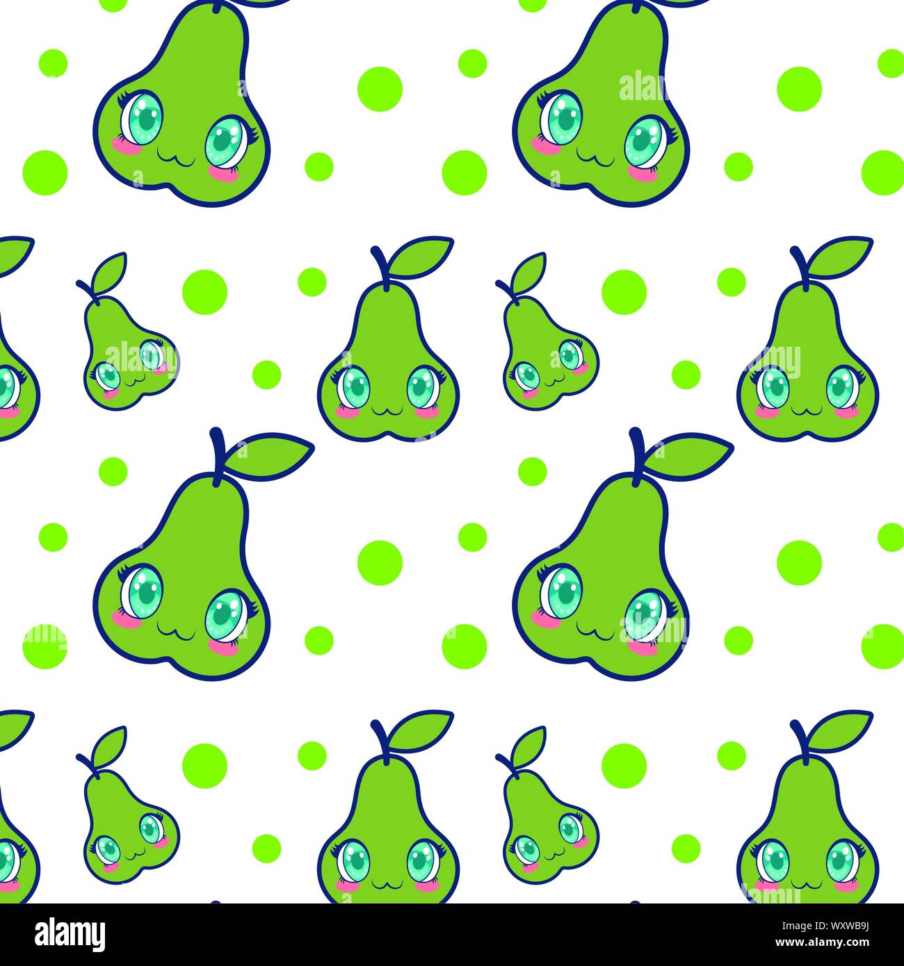 cute pear fruit kawaii pattern vector illustration design Stock Vector