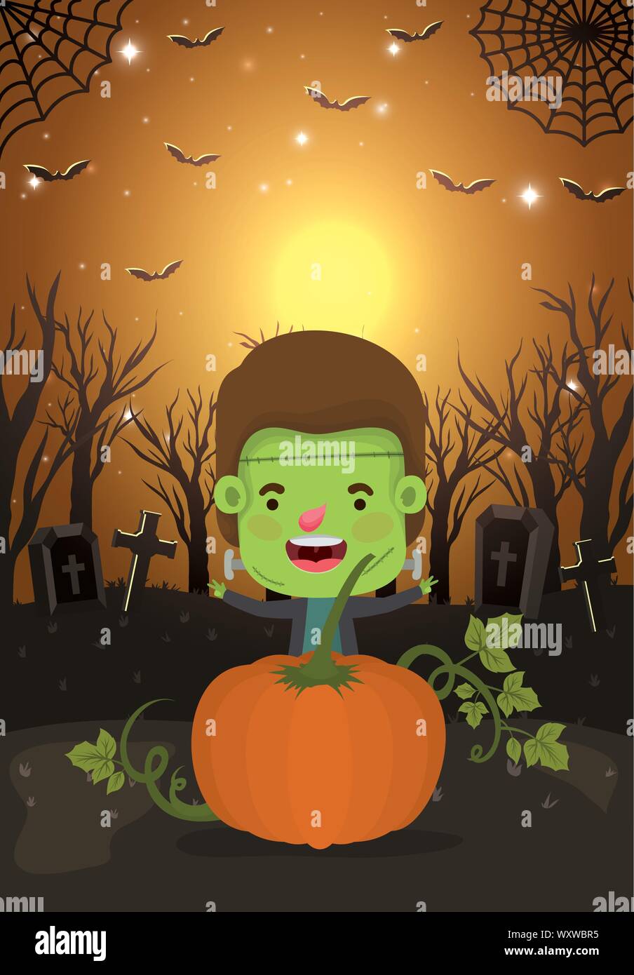 halloween season scene with boy costume frankenstein Stock Vector Image ...