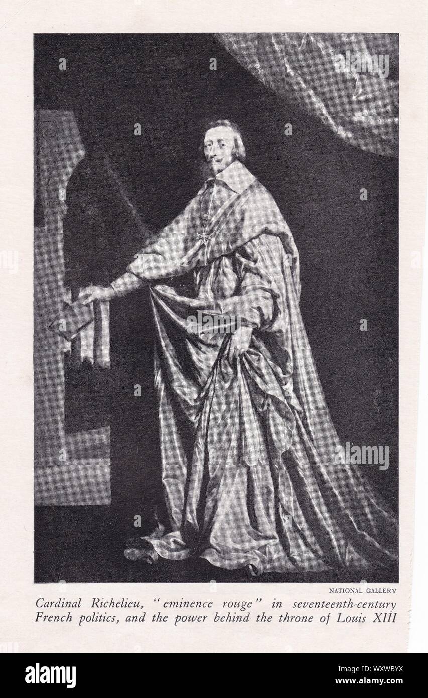 Book plate / print of 'Cardinal Armand Jean du Plessis'.  Duke of Richelieu or Cardinal Richelieu. French clergyman and statesman.  1585 - 1642. Stock Photo