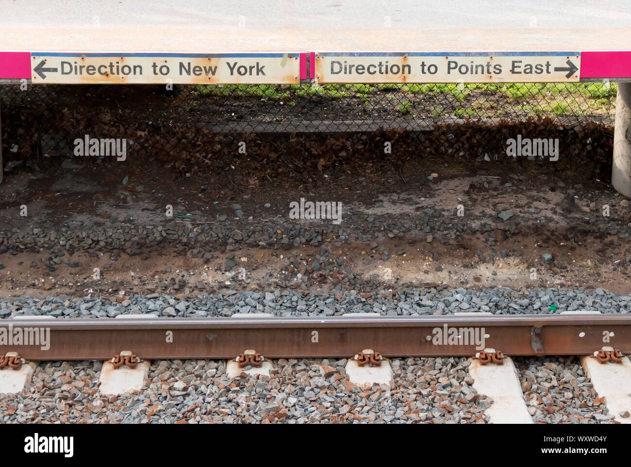Long Island Railroad Platform shows directions to New York City and to
