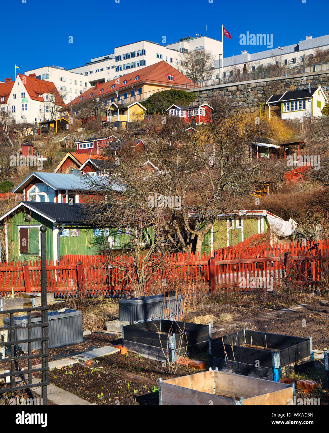 Tantolunden Allotment Gardens, Sodermalm, Stockholm, Sweden Stock Photo