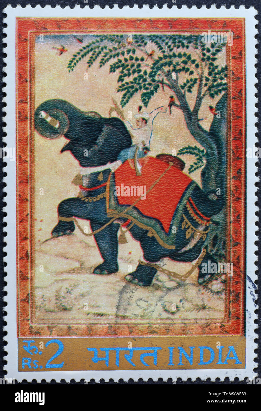 Beautiful painting of indian elephant on postage stamp Stock Photo