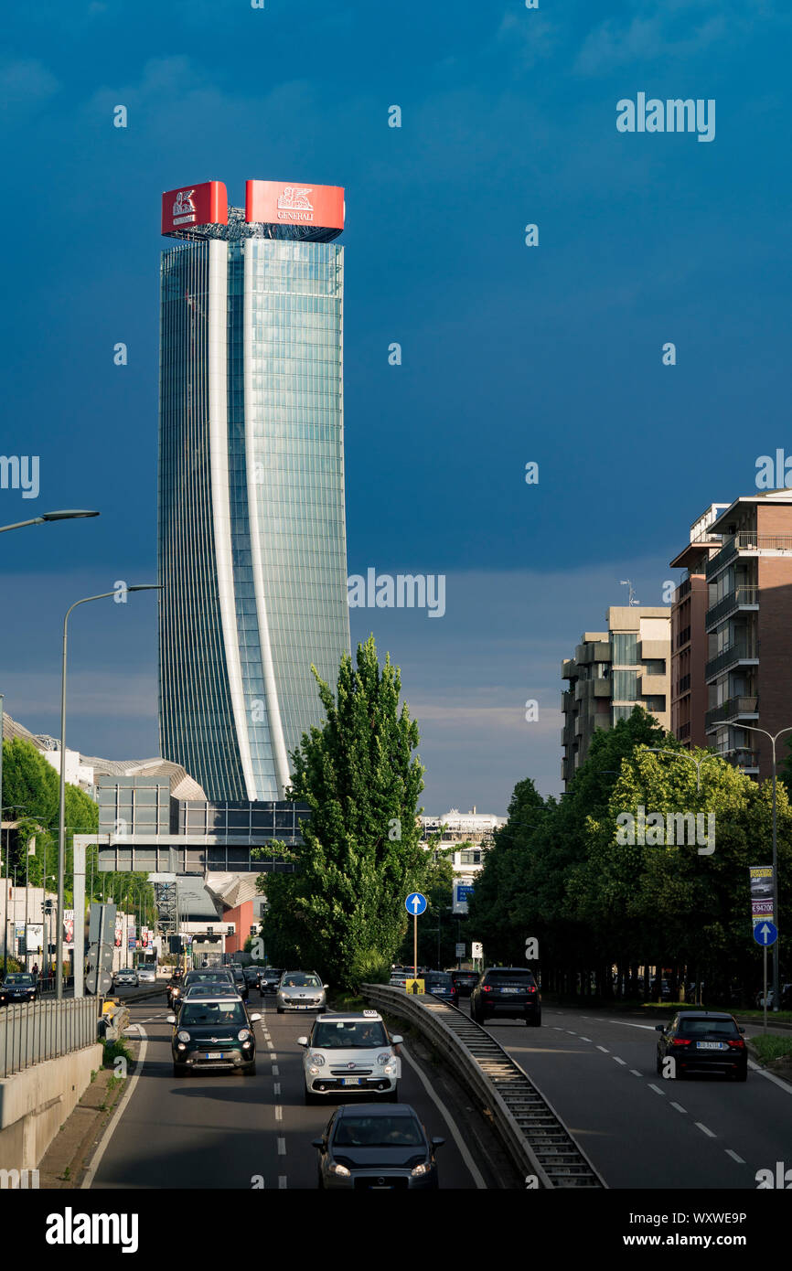 Milan, Italy Skyscrapers against a stormy sky, Allianz Tower and