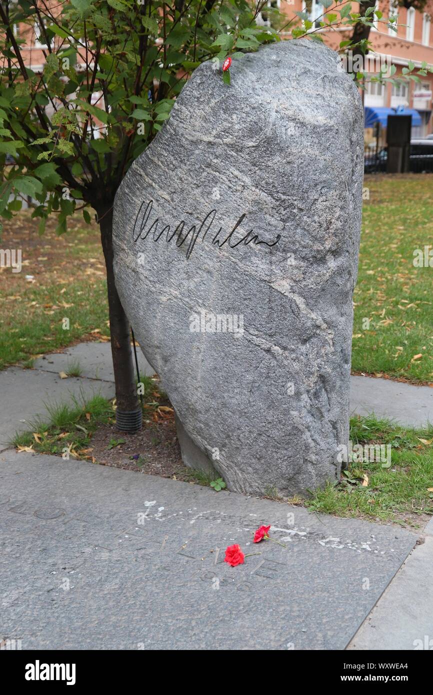 STOCKHOLM, SWEDEN - AUGUST 22, 2018: Grave of Olof Palme, assassinated Prime Minister of Sweden in Stockholm. The mystery remains unsolved. Stock Photo