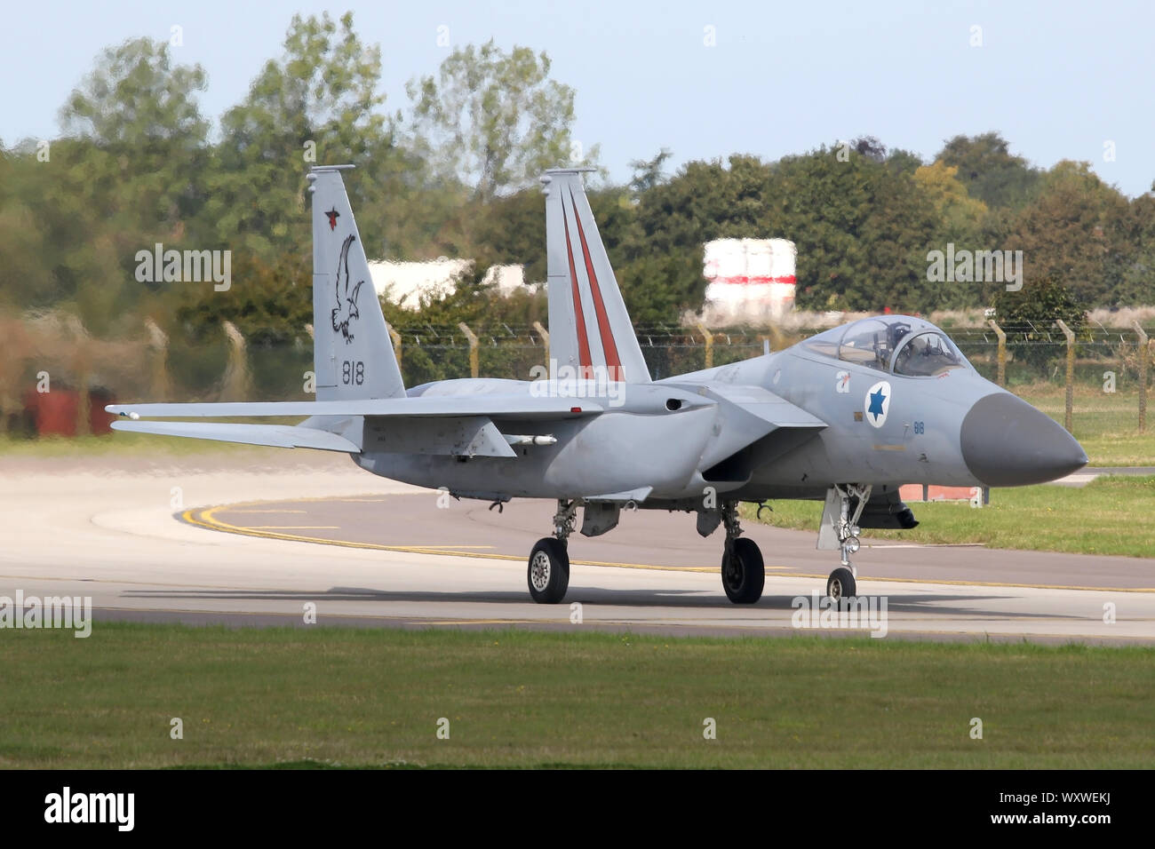 Israeli Air Force F-15C Baz taxiing back into the Israeli dispersal during Exercise Cobra Warrior. Stock Photo