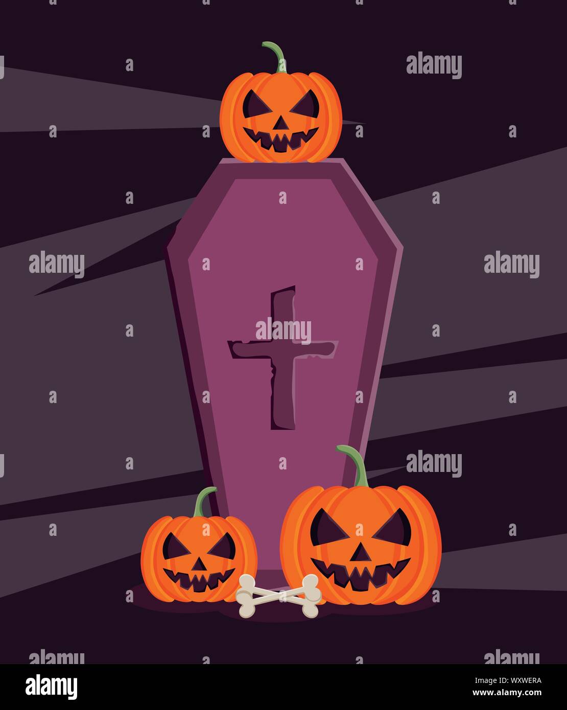 coffin pumpkins trick or treat - happy halloween vector illustration ...