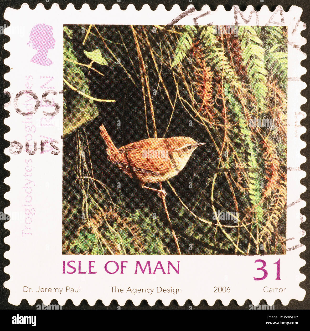 Eurasian wren on postage stamp Stock Photo