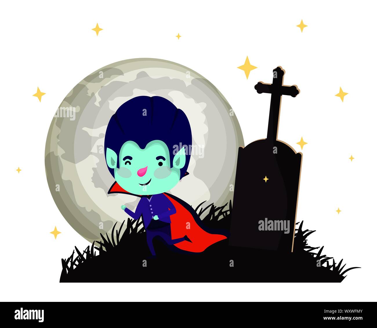 cute little boy with dracula costume in cemetery Stock Vector Image ...