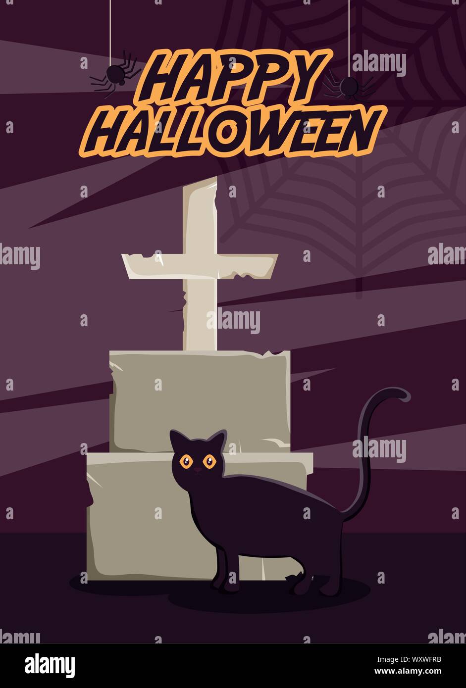gravestone black cat trick or treat - happy halloween vector ...