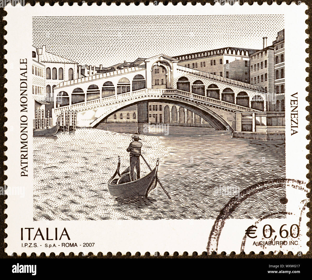 Canal of Venice on italian postage stamp Stock Photo Alamy