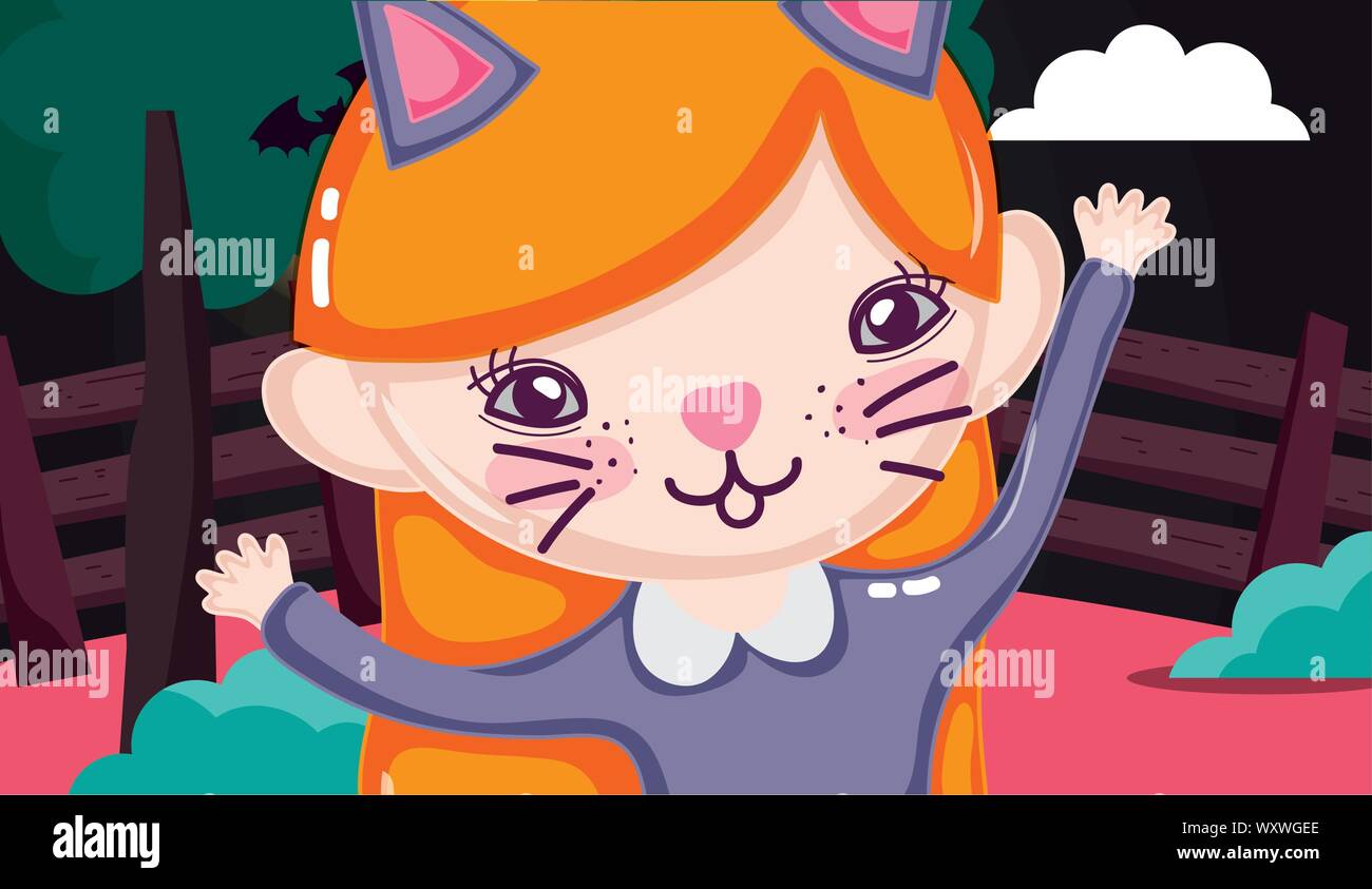 cute girl cat costume halloween image vector illustration Stock Vector ...