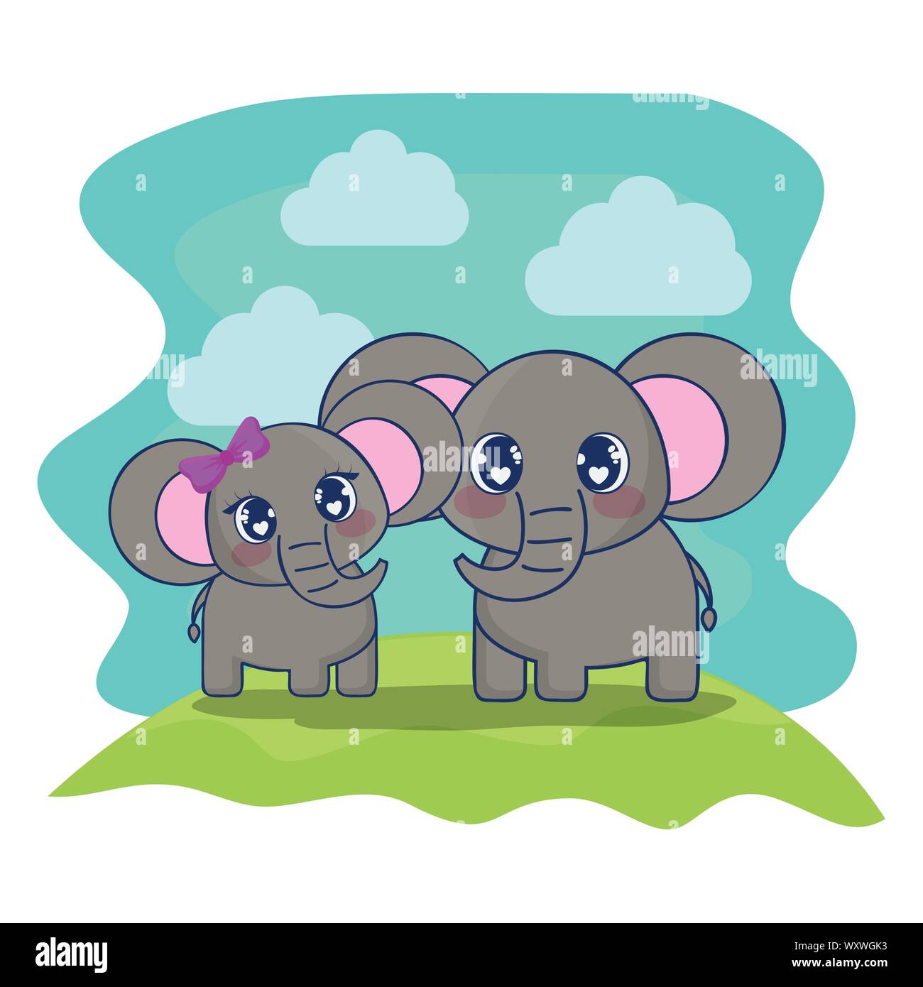 cute elephants couple characters vector illustration design Stock ...