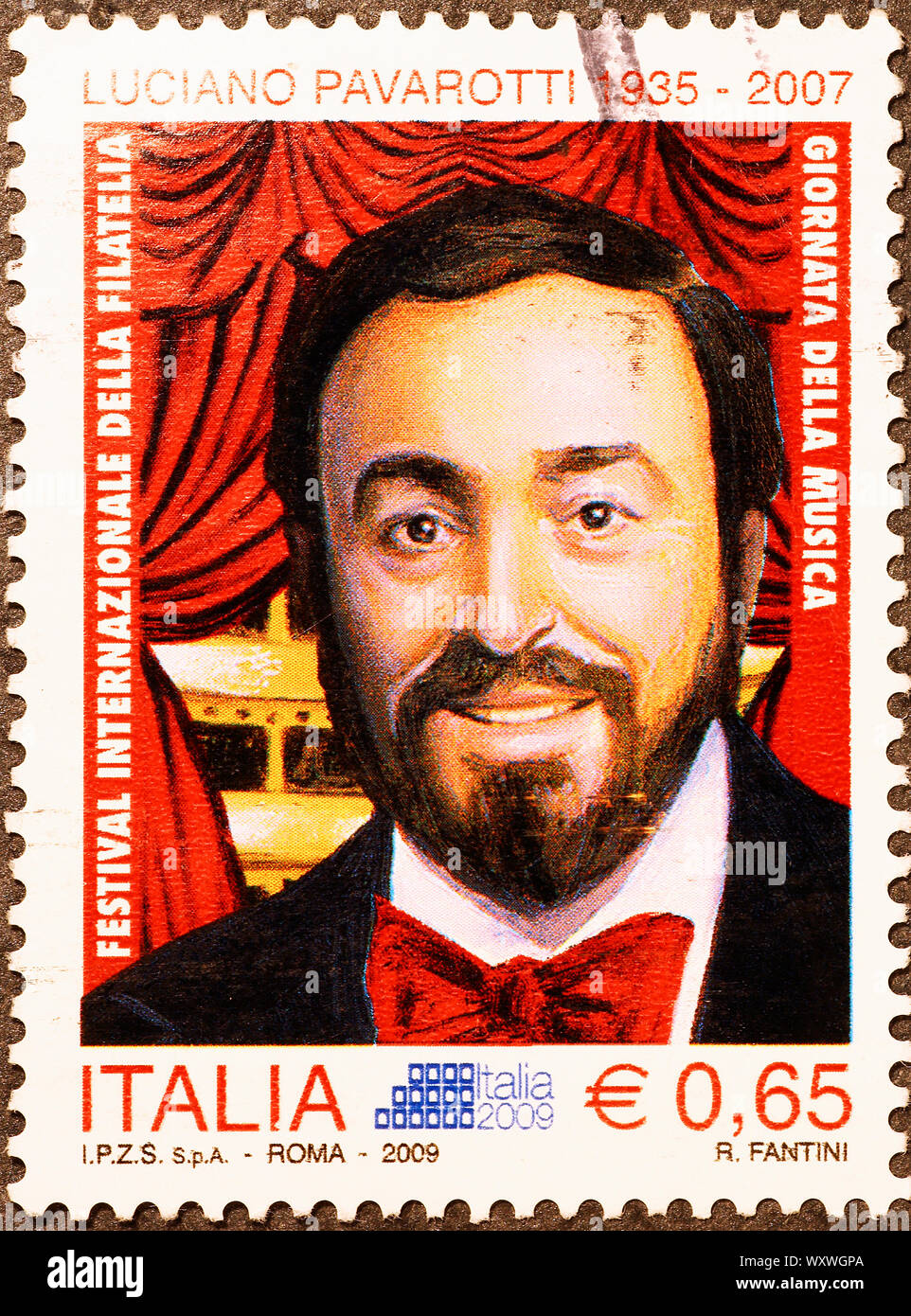 Luciano Pavarotti on italian postage stamp Stock Photo