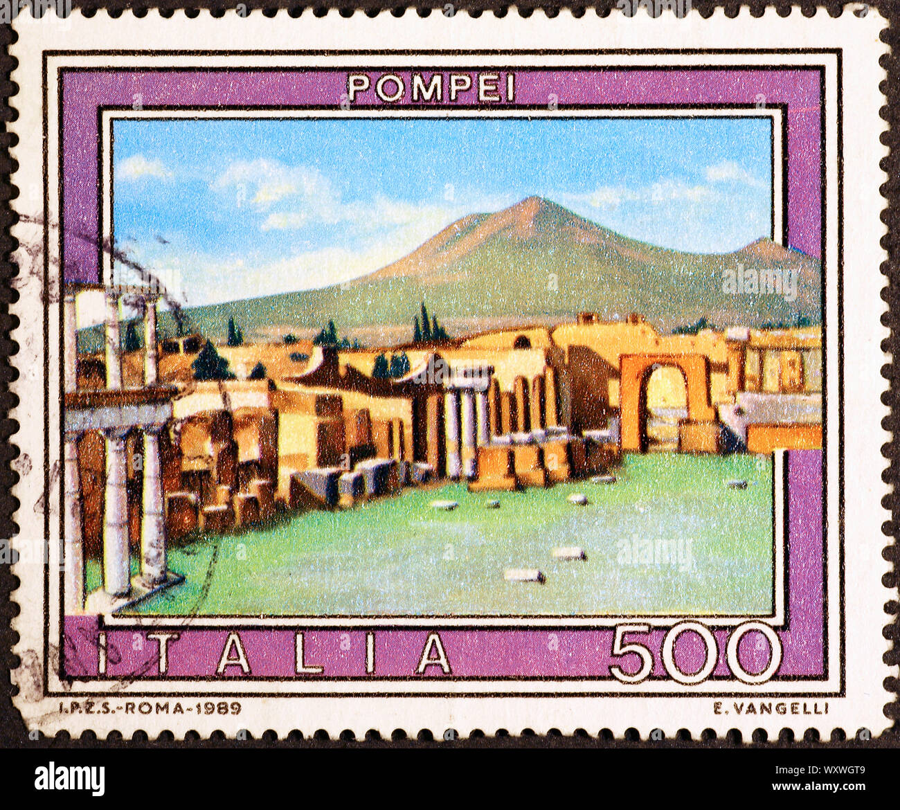 Pompei ruins on italian postage stamp Stock Photo