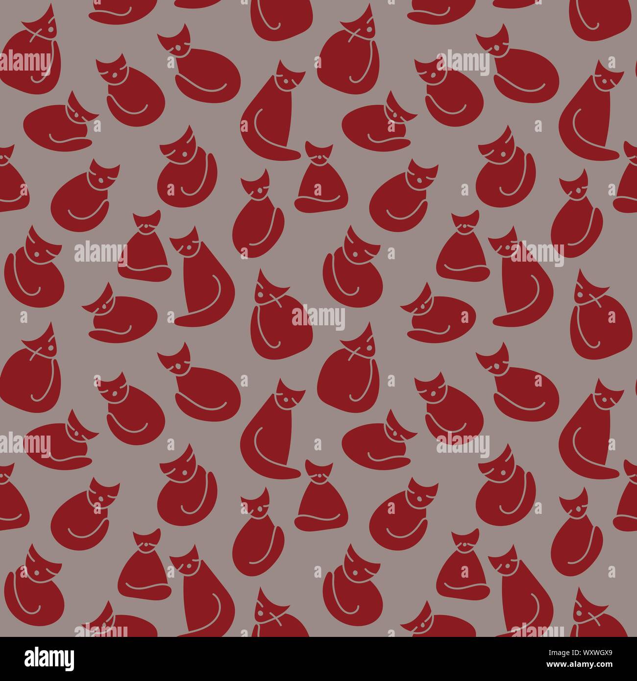seamless vector pattern with stylized red cats Stock Vector