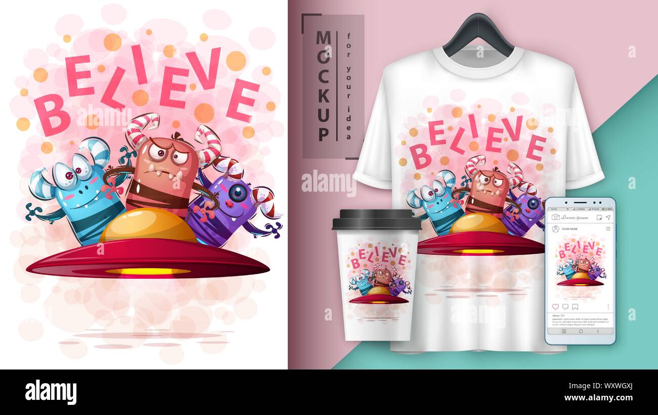 Ufo monster - mockup for your idea Stock Vector