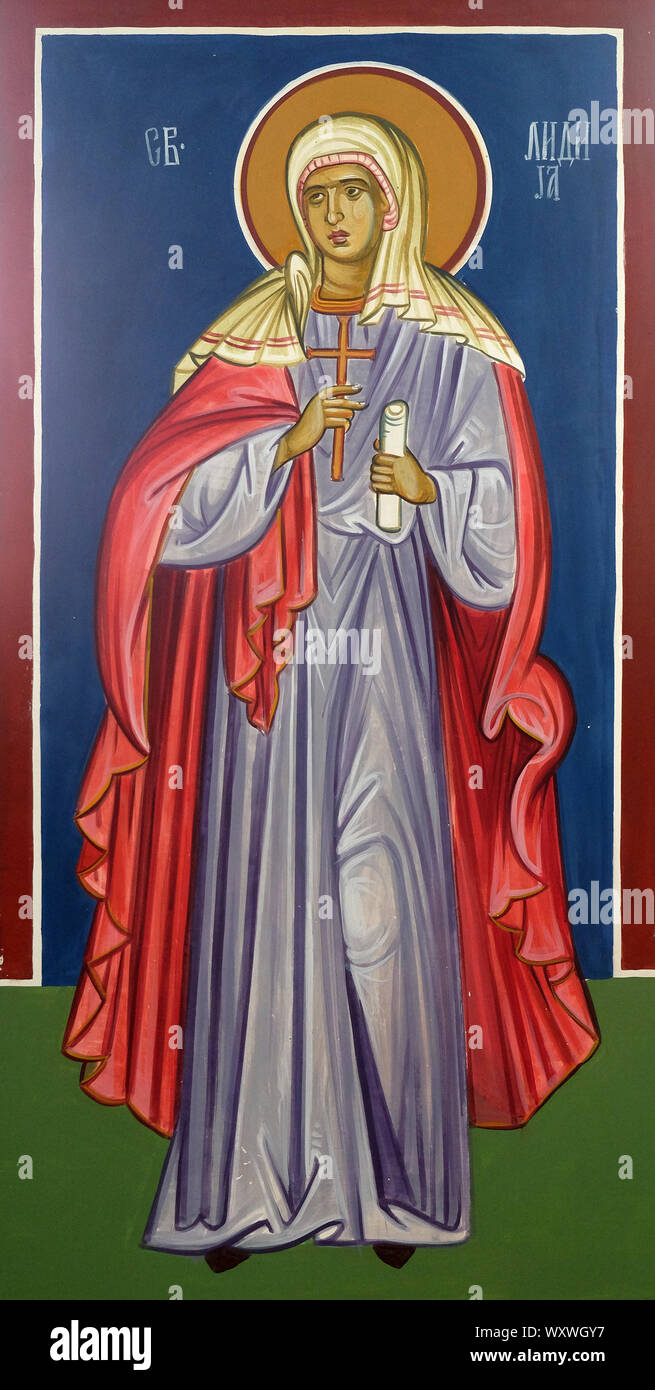 Saint Lydia of Thyatira, fresco in the Church of Saint Paraskeva of the Balkans near Saint Naum