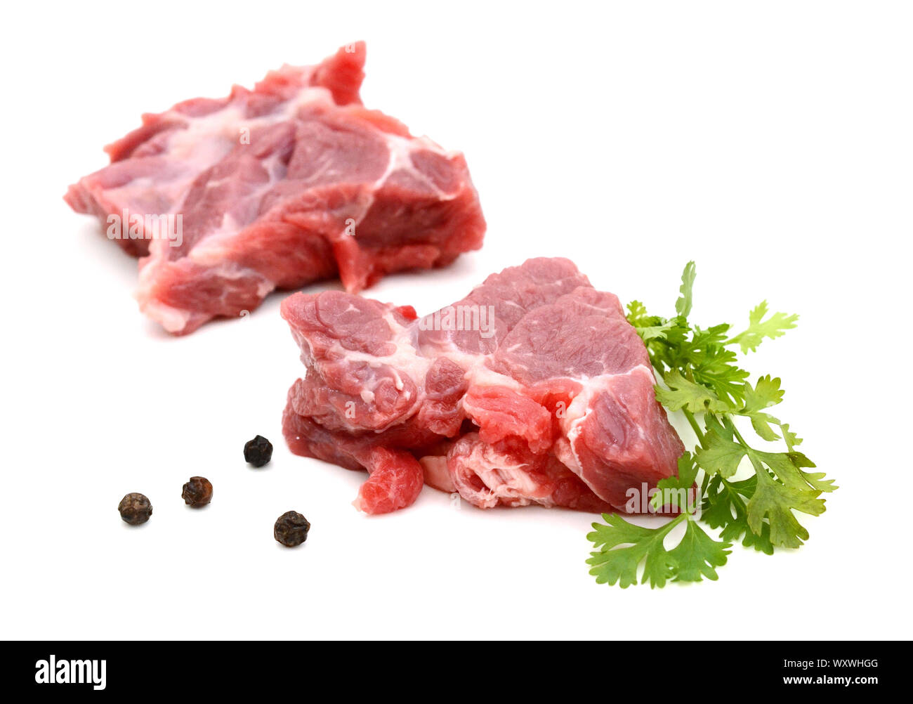 Raw beef and anise, leaf on the white background Stock Photo