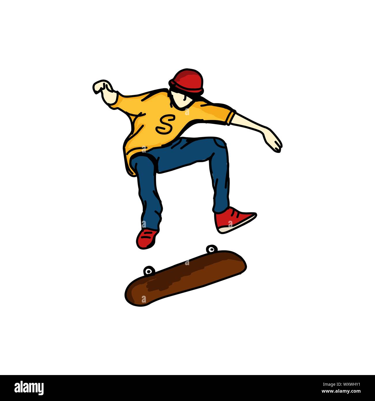 A skater style. Skateboard Vector illustration. Street sports, skateboarding,  extreme. Hand drawn colored vector illustration isolated on white Stock  Vector Image & Art - Alamy