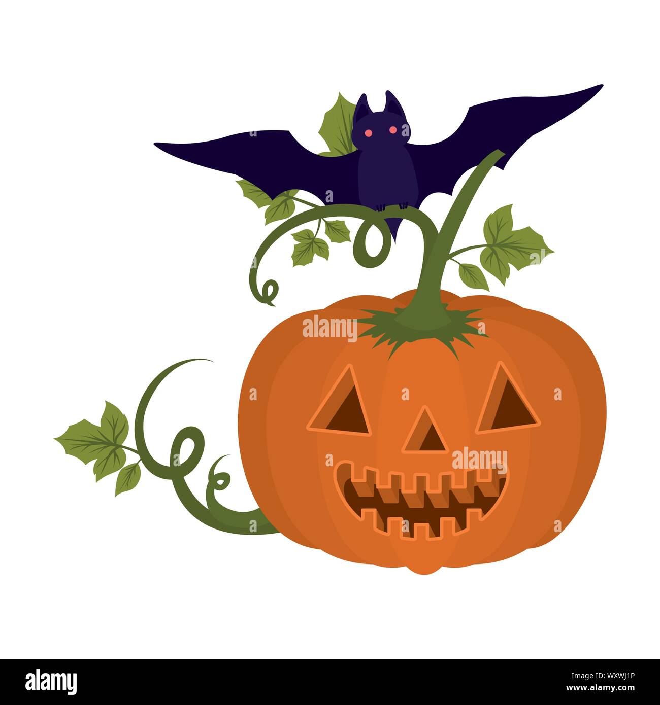halloween pumpkin with face and bat flying Stock Vector Image & Art - Alamy
