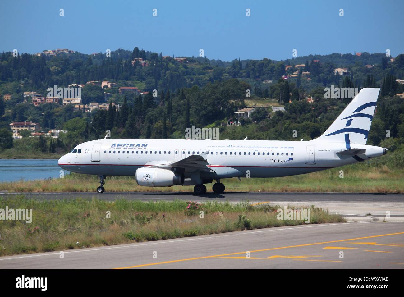 CORFU, GREECE JUNE 6, 2016 Aegean Airlines Airbus A320 at Corfu