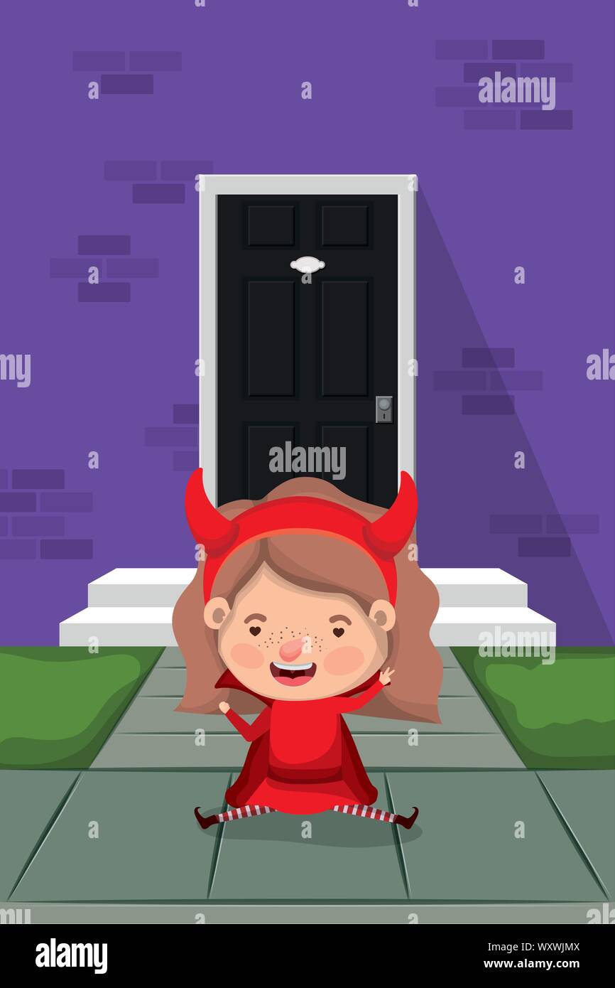 halloween season scene with girl costume devil Stock Vector Image & Art ...